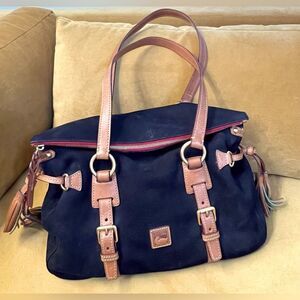 Dooney & Bourke Florentine Handbag Black Suede Leather Trim Satchel Bag EUC